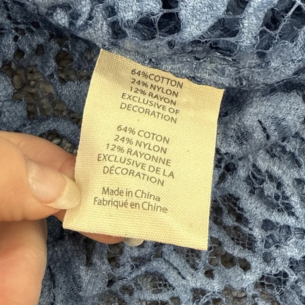 L'Agence Andrea Lace Button Front Blouse S Blue Sheer Feminine Dainty